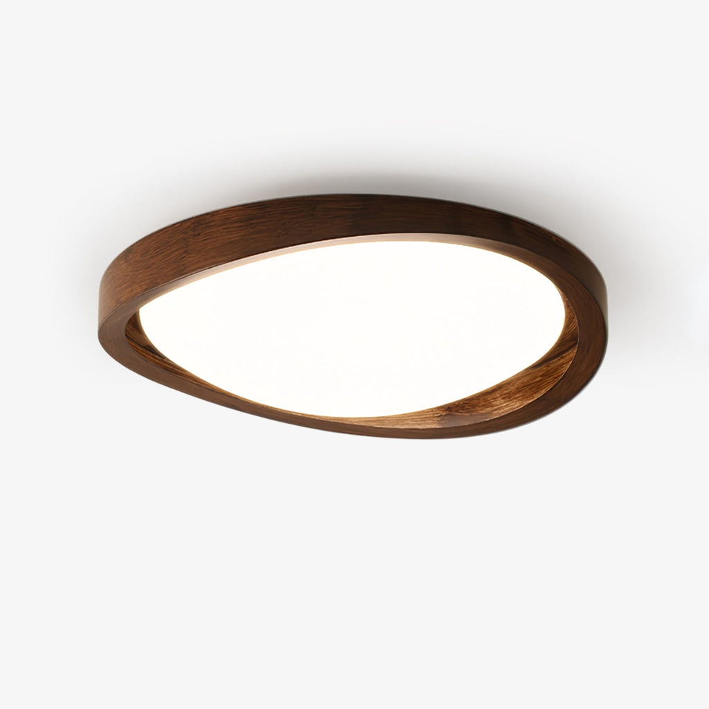 Modern Wood-Effect Fabric Flush Mount Ceiling Light With Tri-Colour Glow — Ashbury Home & Living