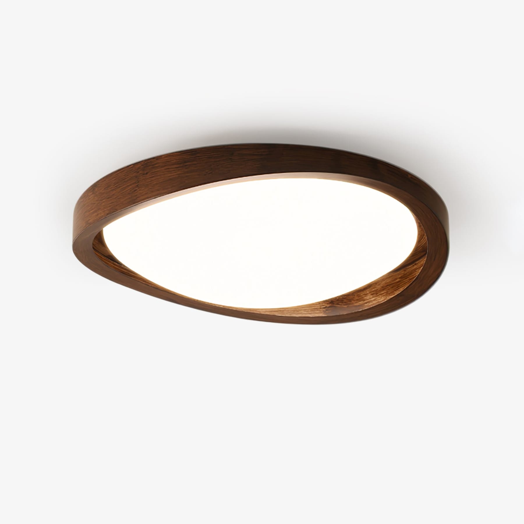 Modern Wood-Effect Fabric Flush Mount Ceiling Light With Tri-Colour Glow — Ashbury Home & Living