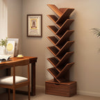 Tree Bookshelf with Drawer Freestanding Wooden Book Tower Tall Narrow Bookcase for Home Office | Bedroom and Kids Room
