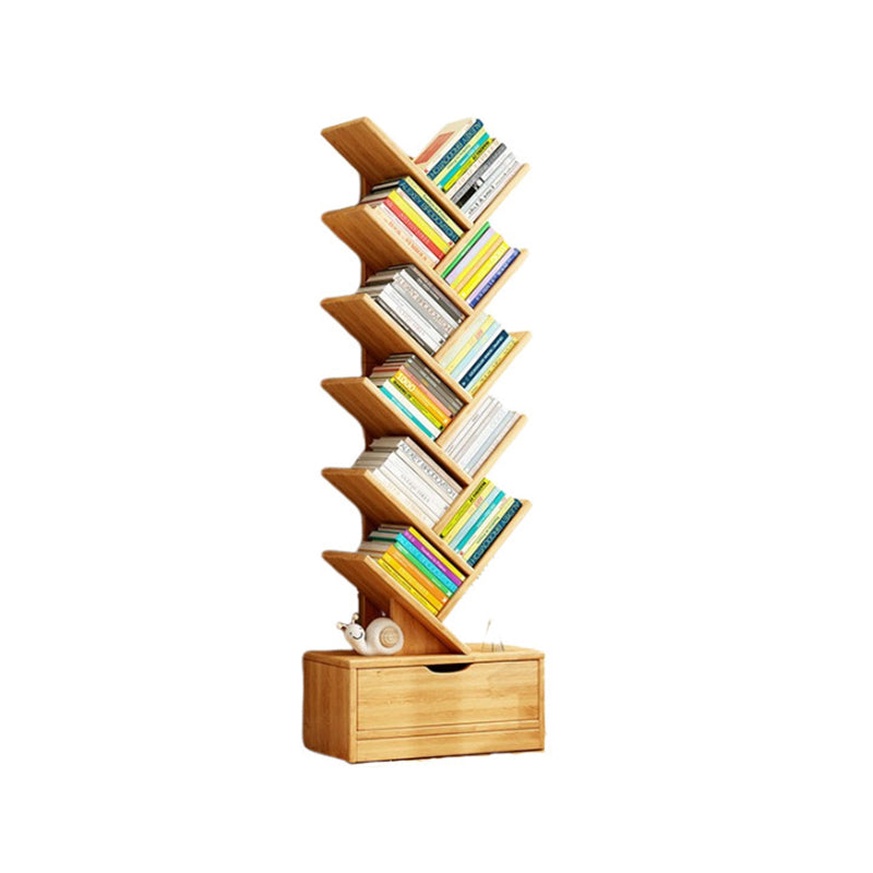 Tree Bookshelf with Drawer Freestanding Wooden Book Tower Tall Narrow Bookcase for Home Office | Bedroom and Kids Room