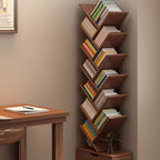 Tree Bookshelf with Drawer Freestanding Wooden Book Tower Tall Narrow Bookcase for Home Office | Bedroom and Kids Room