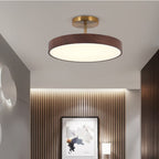 Wood Effect LED Ceiling Light Round Semi Flush Ceiling Lamp Japandi Wood Grain Finish with Brass Tone Fitting for Bedroom and Hallway
