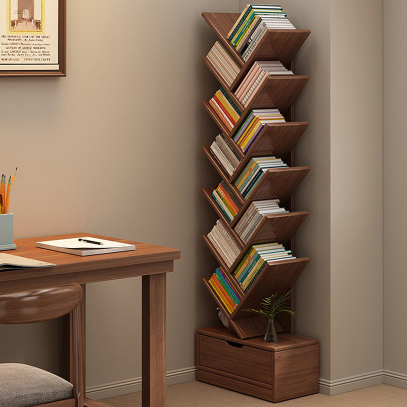 Tree Bookshelf with Drawer Freestanding Wooden Book Tower Tall Narrow Bookcase for Home Office | Bedroom and Kids Room