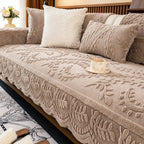 Embossed Plush Sofa Cover Non Slip Couch Protector with Botanical Leaf Pattern and Silicone Grip Backing Pet Friendly Sofa Seat Cover for Living Room