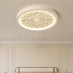Carved LED Ceiling Light Round Ornate Flush Mount Ceiling Lamp Dimmable with Remote Control for Bedroom and Living Room