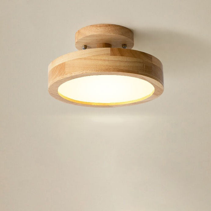 Nordic Round LED Ceiling Light Wood and Metal Semi Flush Ceiling Lamp with Colour Temperature Options for Hallway | Bedroom and Living Room