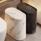 Marble Effect Bathroom Bin with Lid Slim Oval Waste Bin Modern Rubbish Bin Space-Saving Trash Can for Bathroom | Kitchen and Office