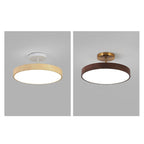 Wood Effect LED Ceiling Light Round Semi Flush Ceiling Lamp Japandi Wood Grain Finish with Brass Tone Fitting for Bedroom and Hallway