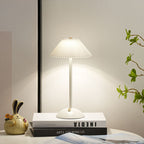 Rechargeable Table Lamp Pleated Fabric Shade Cordless Bedside Lamp with Iron Base Scandinavian Battery Lamp for Bedroom | Living Room and Dining Table