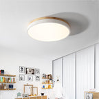 Round Flush LED Ceiling Light with Wood Trim for Living Room