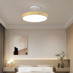 Wood Effect LED Ceiling Light Round Semi Flush Ceiling Lamp Japandi Wood Grain Finish with Brass Tone Fitting for Bedroom and Hallway