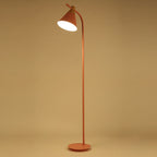 Macaron Floor Lamp Nordic Metal Standing Lamp with Cone Shade and Wooden Joint Curved Reading Lamp for Living Room and Bedroom