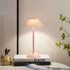 Rechargeable Table Lamp Pleated Fabric Shade Cordless Bedside Lamp with Iron Base Scandinavian Battery Lamp for Bedroom | Living Room and Dining Table
