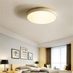 Round Flush LED Ceiling Light with Wood Trim for Living Room