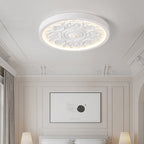 Carved LED Ceiling Light Round Ornate Flush Mount Ceiling Lamp Dimmable with Remote Control for Bedroom and Living Room