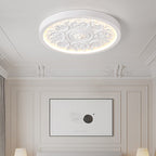 Carved LED Ceiling Light Round Ornate Flush Mount Ceiling Lamp Dimmable with Remote Control for Bedroom and Living Room