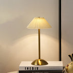 Rechargeable Table Lamp Pleated Fabric Shade Cordless Bedside Lamp with Iron Base Scandinavian Battery Lamp for Bedroom | Living Room and Dining Table