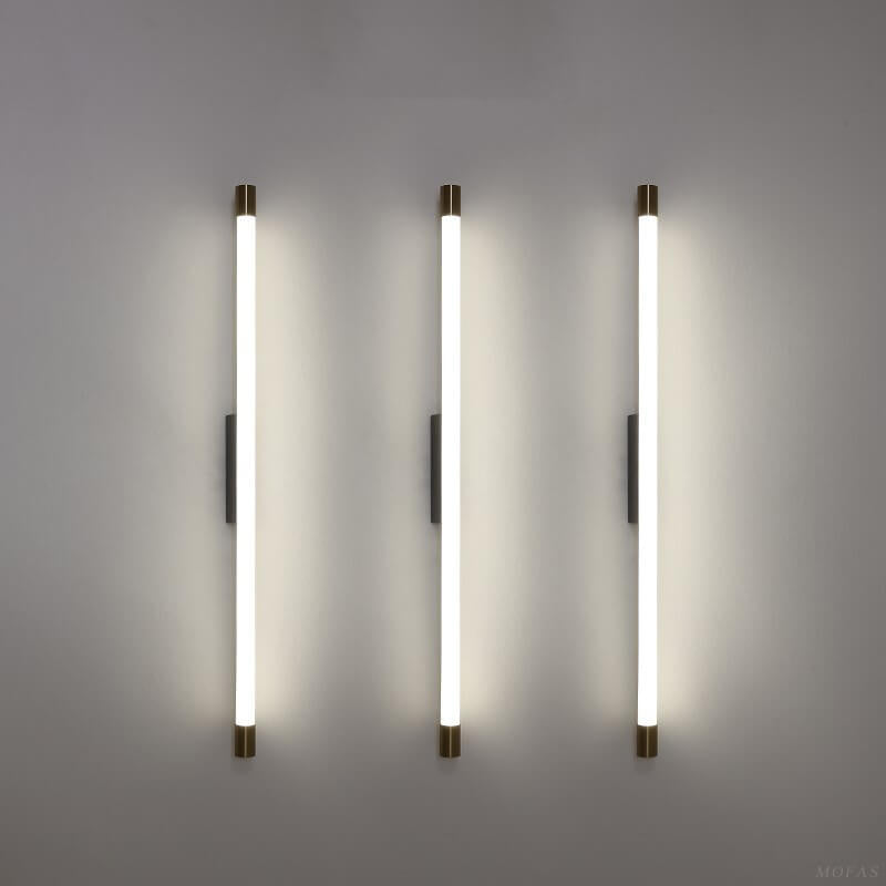 Slim LED Tube Wall Light Minimalist Aluminium Vanity Bar Mirror Lamp with Brass Tone End Caps for Bathroom | Bedroom and Living Room