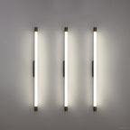 Slim LED Tube Wall Light Minimalist Aluminium Vanity Bar Mirror Lamp with Brass Tone End Caps for Bathroom | Bedroom and Living Room