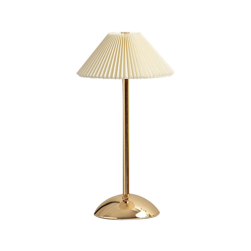 Rechargeable Table Lamp Pleated Fabric Shade Cordless Bedside Lamp with Iron Base Scandinavian Battery Lamp for Bedroom | Living Room and Dining Table