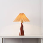 Japanese Wooden Table Lamp With Pleated Fabric Shade
