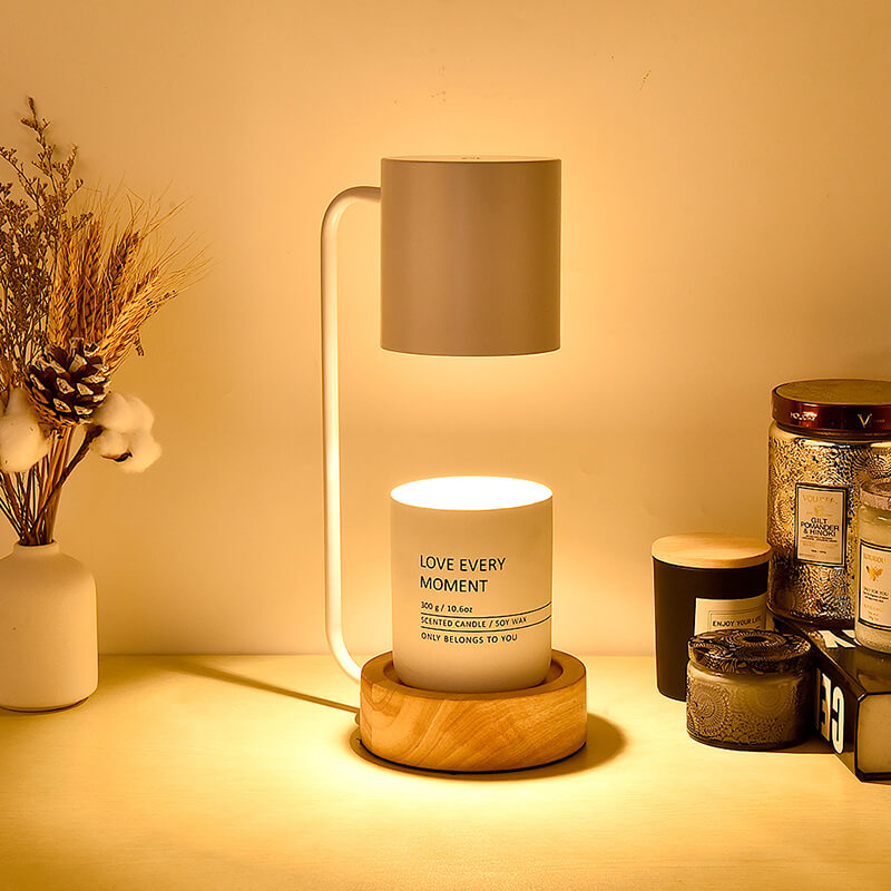 Candle Warmer Lamp Dimmable Wooden Base Electric Wax Melt Lamp with Optional Timer Japanese Minimalist Table Lamp for Bedroom
