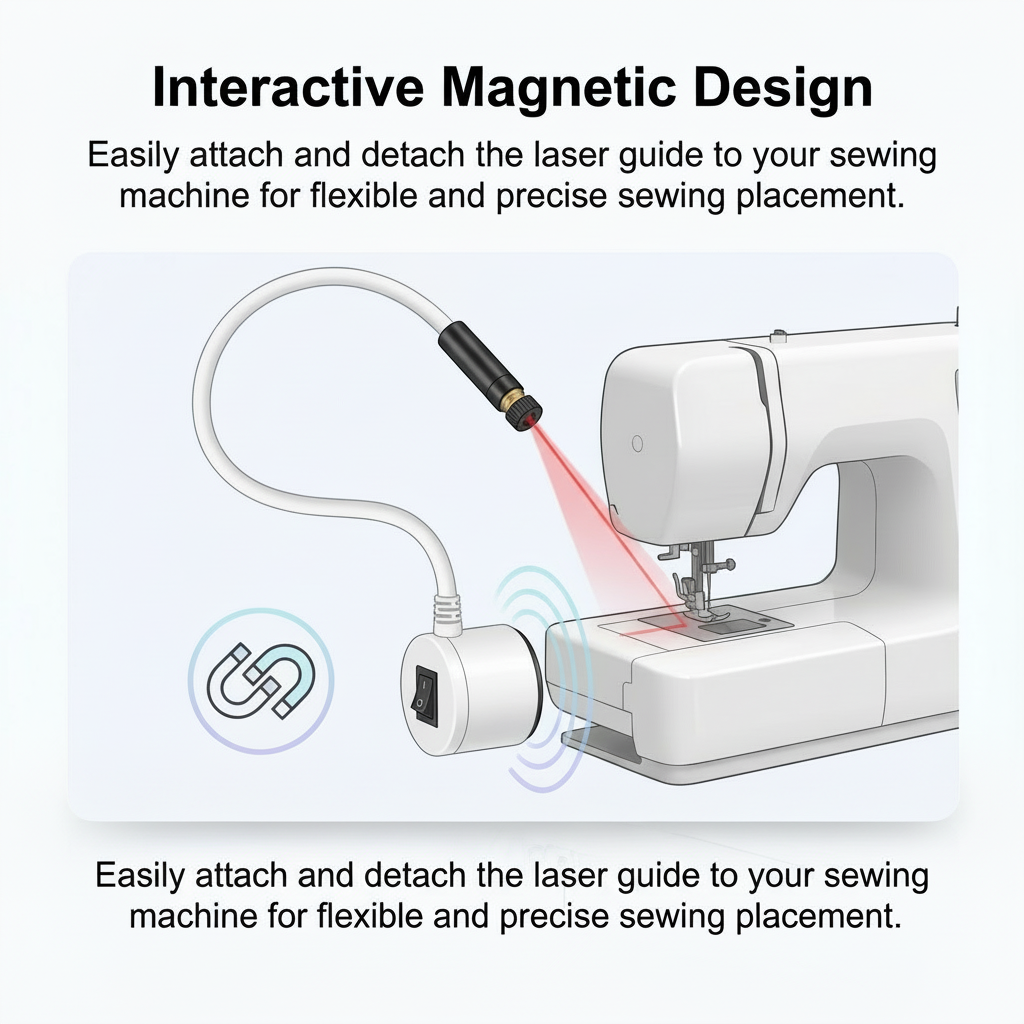 Magnetic Laser Guide Light for Sewing Machines Flexible Gooseneck Stitch Line Projector USB Powered Quilting Seam Guide Crosshair | Line or Dot