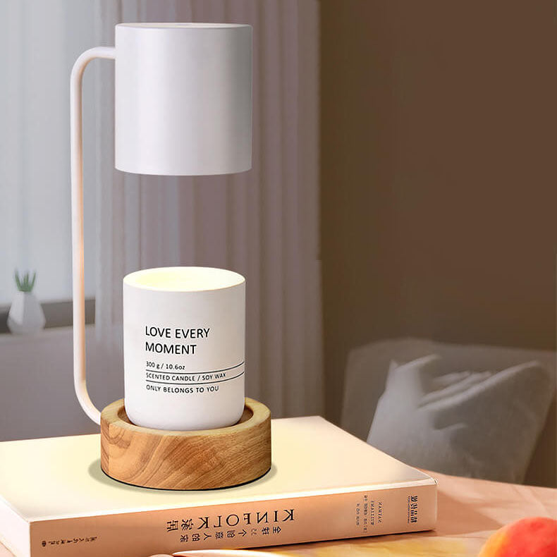 Candle Warmer Lamp Dimmable Wooden Base Electric Wax Melt Lamp with Optional Timer Japanese Minimalist Table Lamp for Bedroom