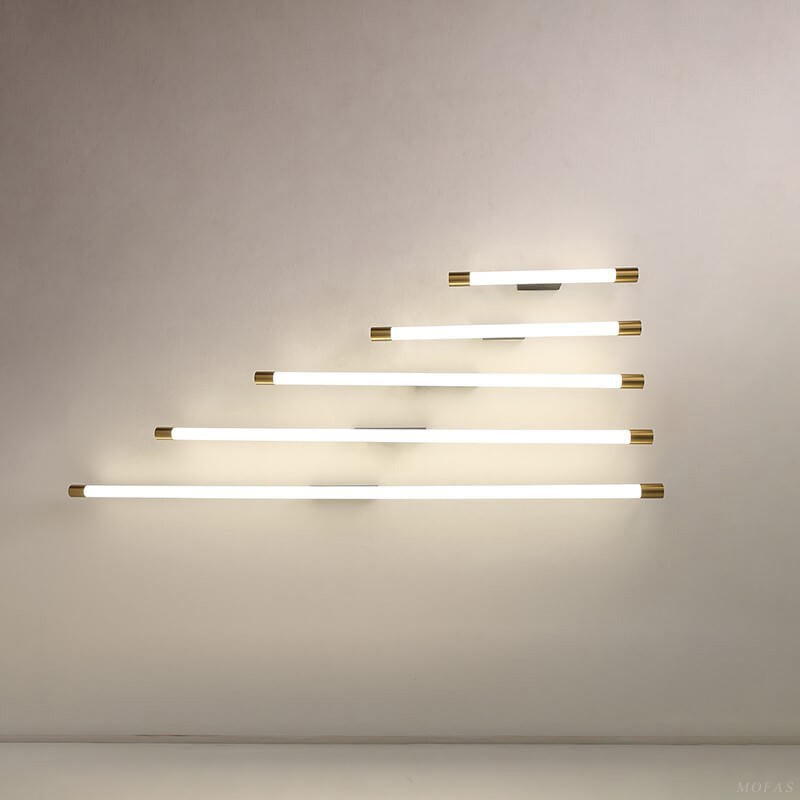 Slim LED Tube Wall Light Minimalist Aluminium Vanity Bar Mirror Lamp with Brass Tone End Caps for Bathroom | Bedroom and Living Room