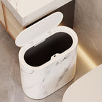 Marble Effect Bathroom Bin with Lid Slim Oval Waste Bin Modern Rubbish Bin Space-Saving Trash Can for Bathroom | Kitchen and Office