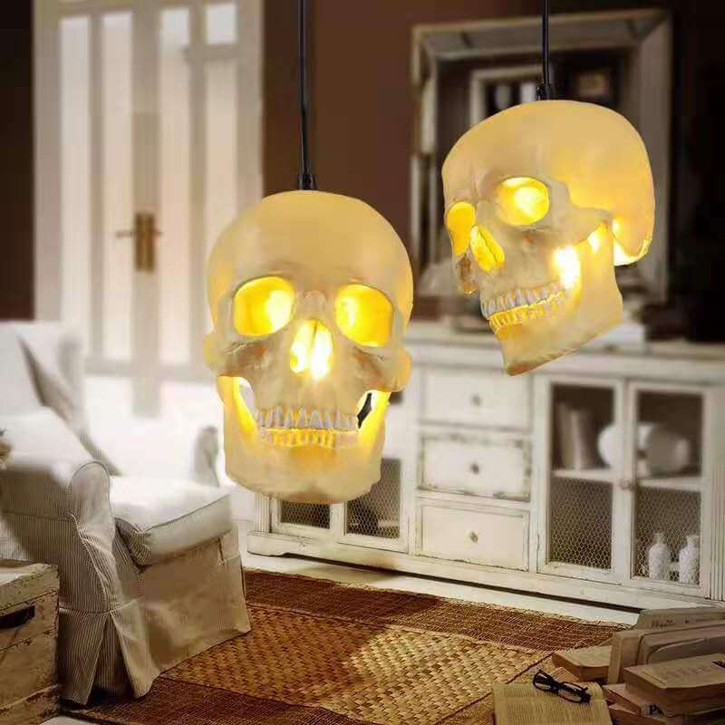 Skull Pendant Light Resin Skull Ceiling Lamp with Iron Fittings Hanging Light Gothic Halloween Pendant Lamp for Living Room | Dining Room and Bar