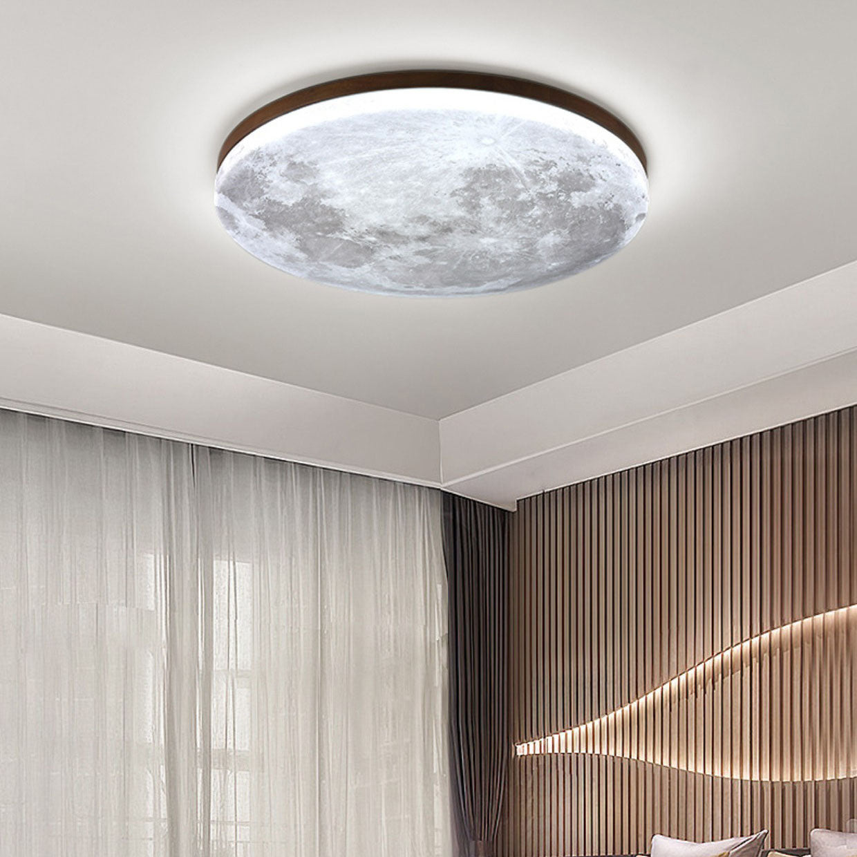 Modern Wood Flush Mount Ceiling Light With Solid Wood Trim — Ashbury Home & Living