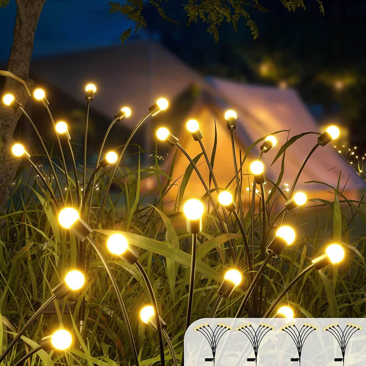 Solar Firefly Garden Lights Swaying LED Stake Lights Outdoor Waterproof Pathway Lights with Dusk to Dawn Sensor for Borders | Patio and Lawn
