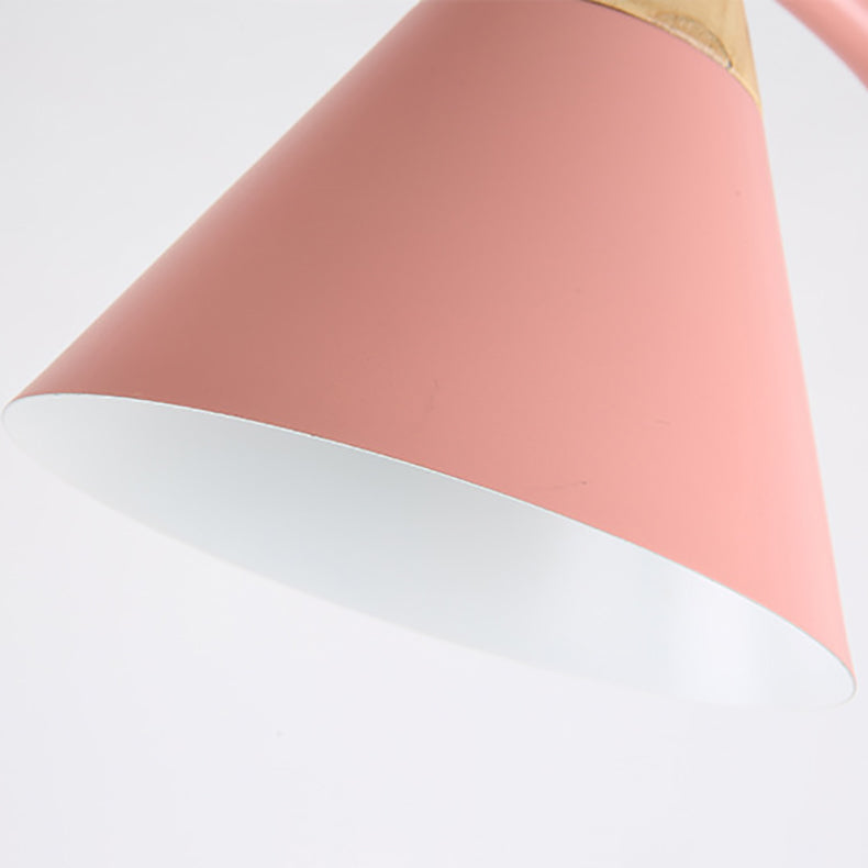 Macaron Floor Lamp Nordic Metal Standing Lamp with Cone Shade and Wooden Joint Curved Reading Lamp for Living Room and Bedroom