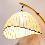 Arc Floor Lamp Bamboo Effect Metal Standing Lamp with Fabric Dome Shade and Marble Base Japanese Zen Reading Lamp for Living Room