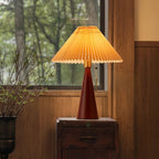 Japanese Wooden Table Lamp With Pleated Fabric Shade