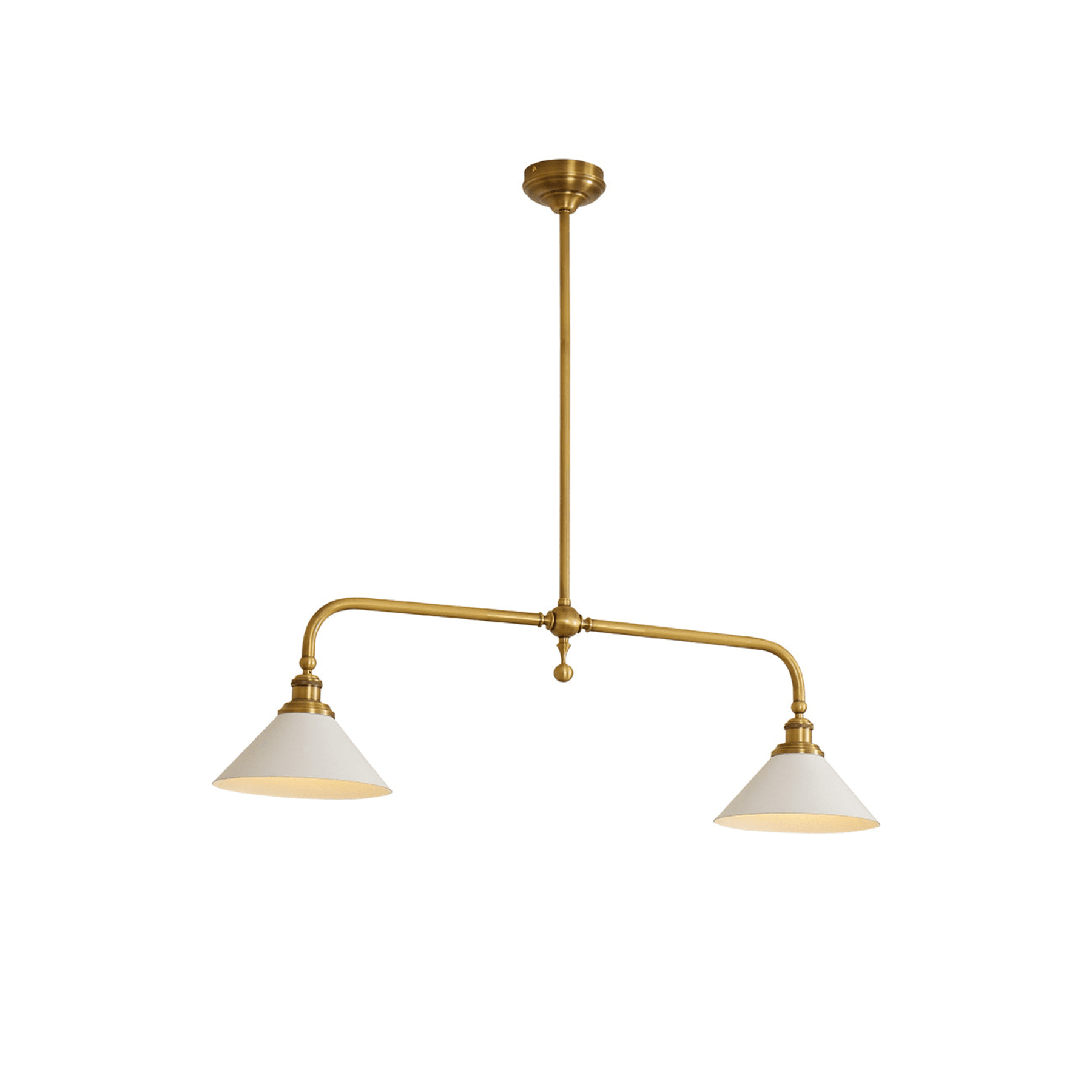 Modern Brass Pendant Light With Ceramic Shades for Dining Room in 2 heads L 102cm x W 23cm x H 30cm / L 40.1″ x W 9.1″ x H 11.8″ — Ashbury Home & Living