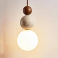 Minimalist Travertine and Wood Pendant Light for Dining Rooms in Cream White Walnut — Ashbury Home & Living