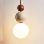 Minimalist Travertine and Wood Pendant Light for Dining Rooms in Cream White Walnut — Ashbury Home & Living