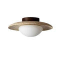 Modern Travertine and Wood Semi-Flush Ceiling Light With Warm LED Glow — Ashbury Home & Living