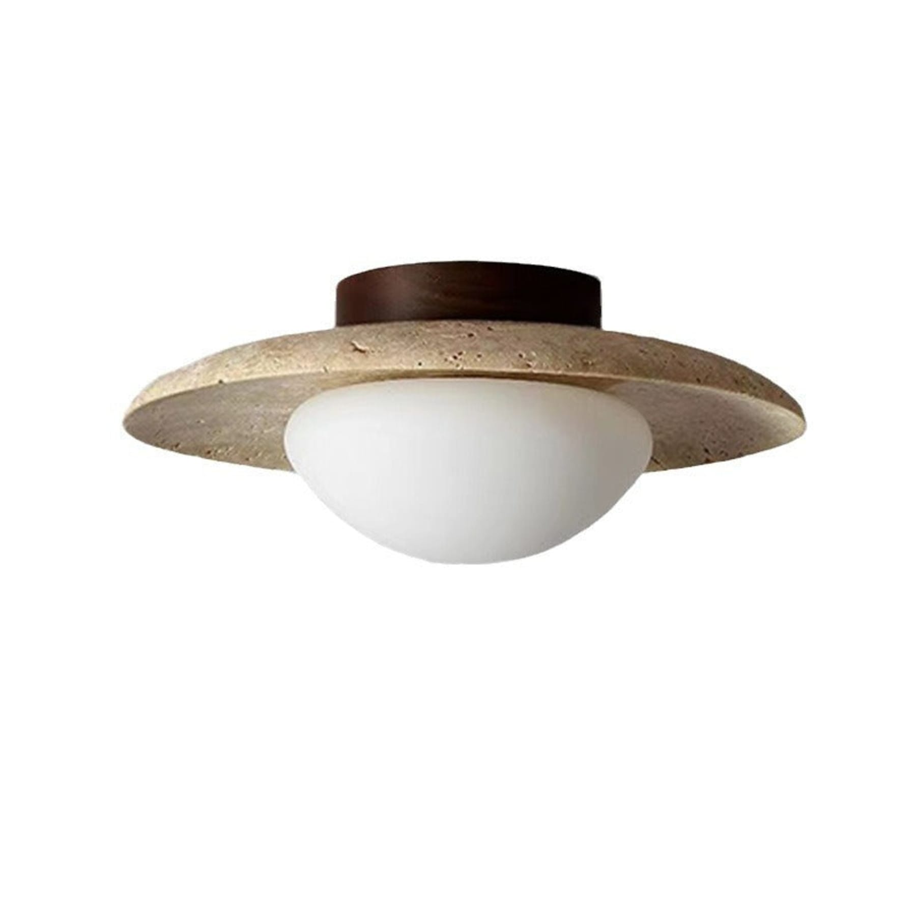 Modern Travertine and Wood Semi-Flush Ceiling Light With Warm LED Glow — Ashbury Home & Living