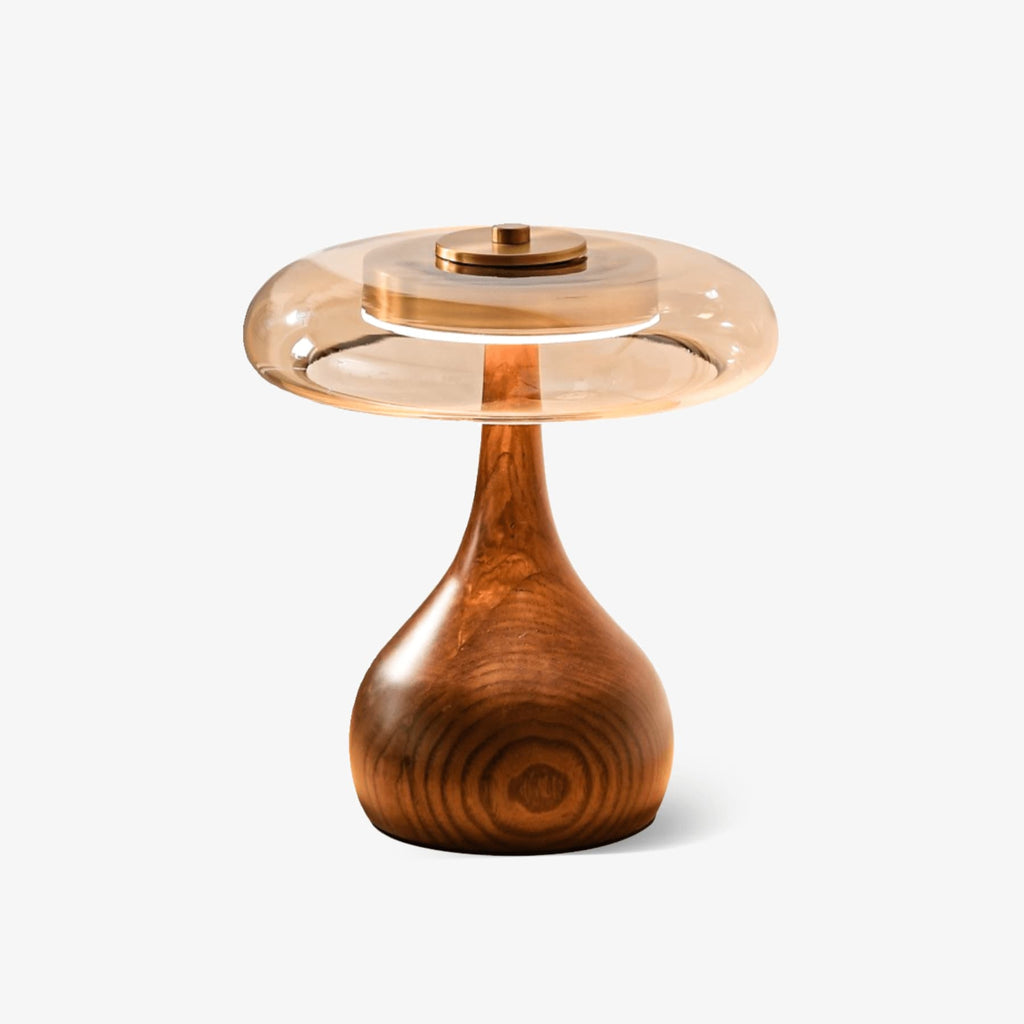 Contemporary Ash Wood And Brass Table Lamp With Glass Shade — Ashbury Home & Living