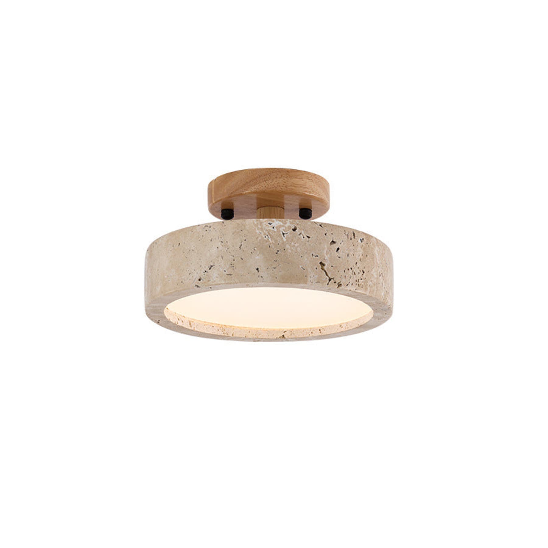 Modern Travertine and Wood Flush Mount Ceiling Light — Ashbury Home & Living