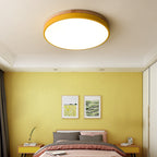 Round Flush LED Ceiling Light with Wood Trim for Living Room