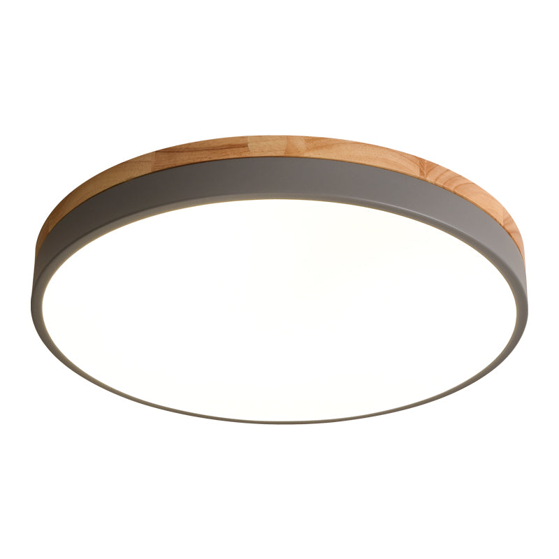 Round Flush LED Ceiling Light with Wood Trim for Living Room