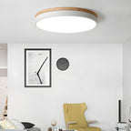 Round Flush LED Ceiling Light with Wood Trim for Living Room