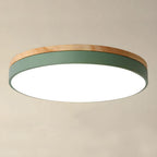 Round Flush LED Ceiling Light with Wood Trim for Living Room