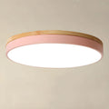 Round Flush LED Ceiling Light with Wood Trim for Living Room