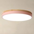 Round Flush LED Ceiling Light with Wood Trim for Living Room