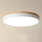 Round Flush LED Ceiling Light with Wood Trim for Living Room